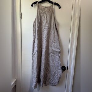 Laura Bianchi 100% Linen Slip Dress Spaghetti Strap Beige Italy